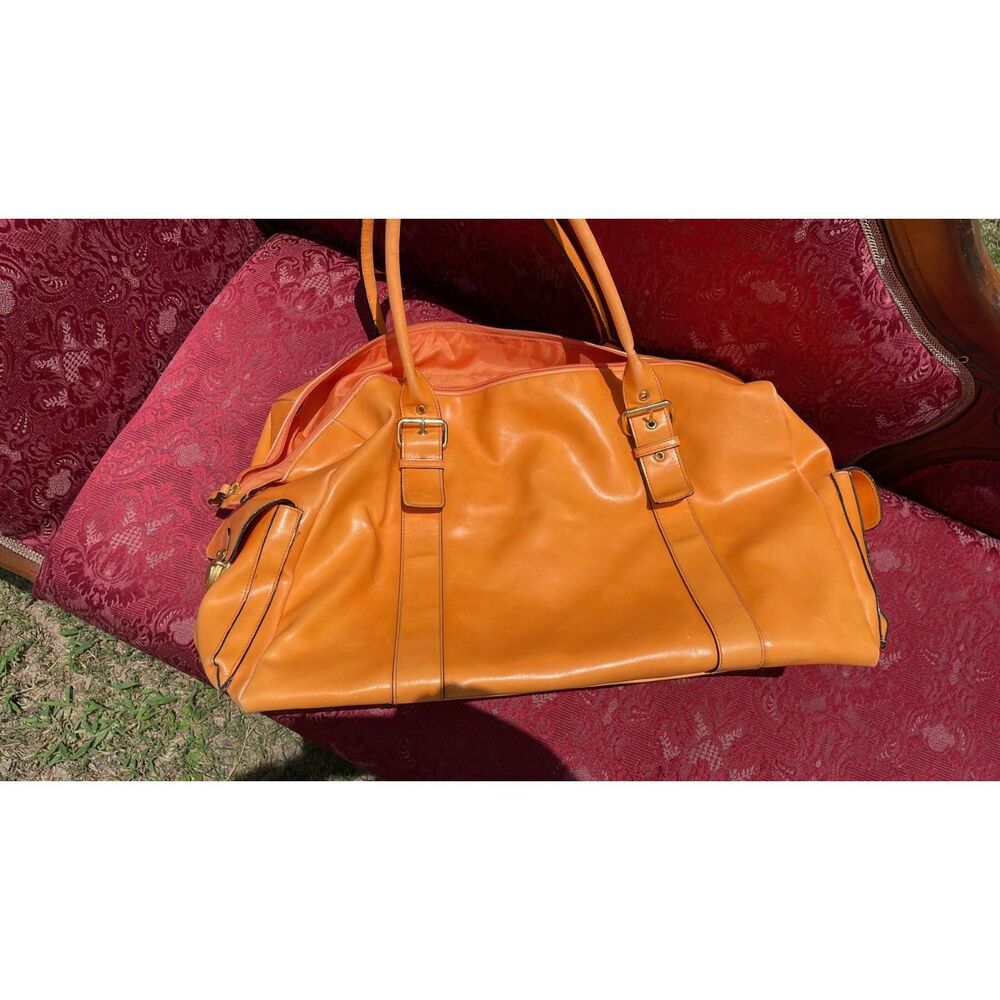 Bueno brand orange tangerine leather large tote handbag